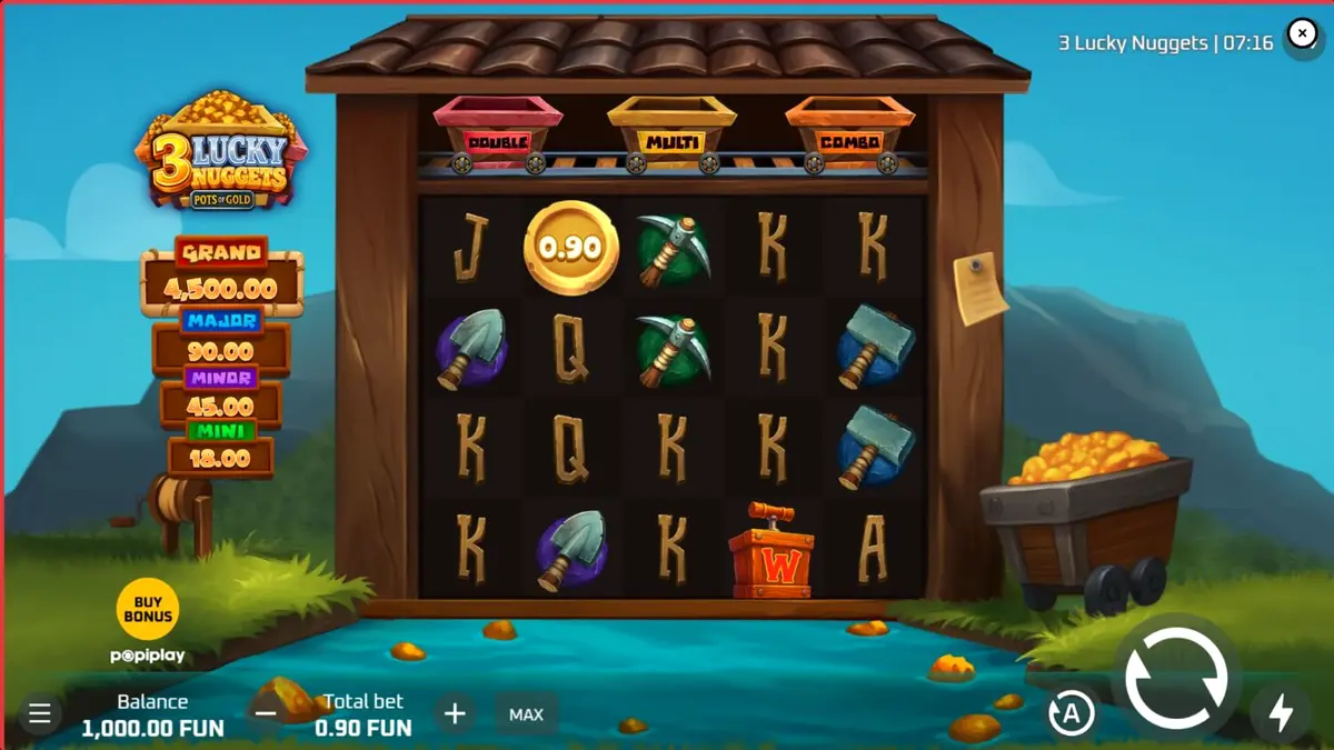 Tampilan layar permainan slot 3 Lucky Nuggets di perangkat mobile